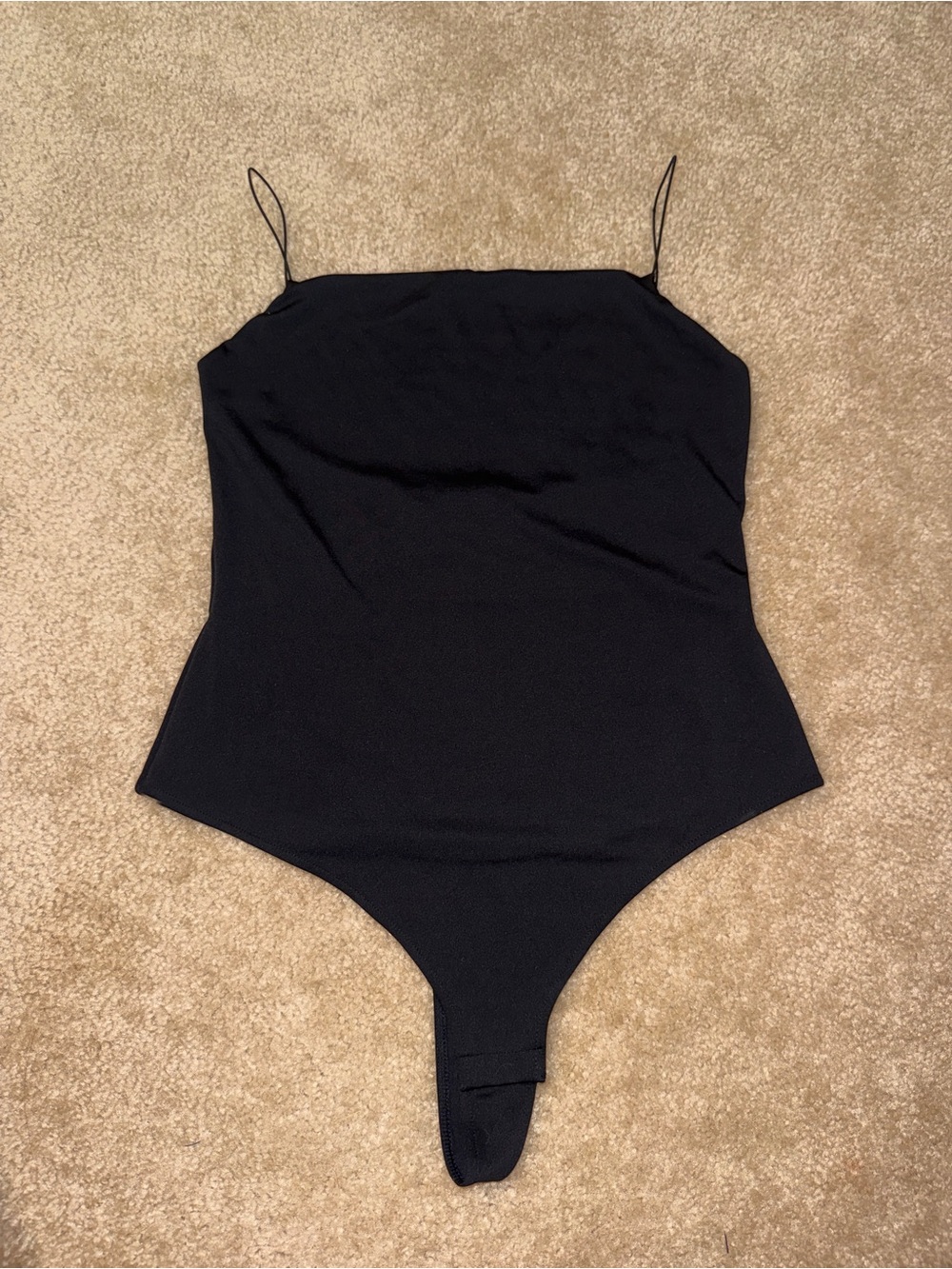 M BLACK SQUARE NECK THONG BODYSUIT — SIZE L, NEW WITH TAGS (NWT)
